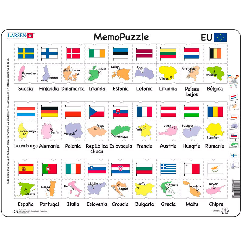 Puzle Educativo Larsen 54 piezas - Memo Puzzle Banderas de Europa (castellano)