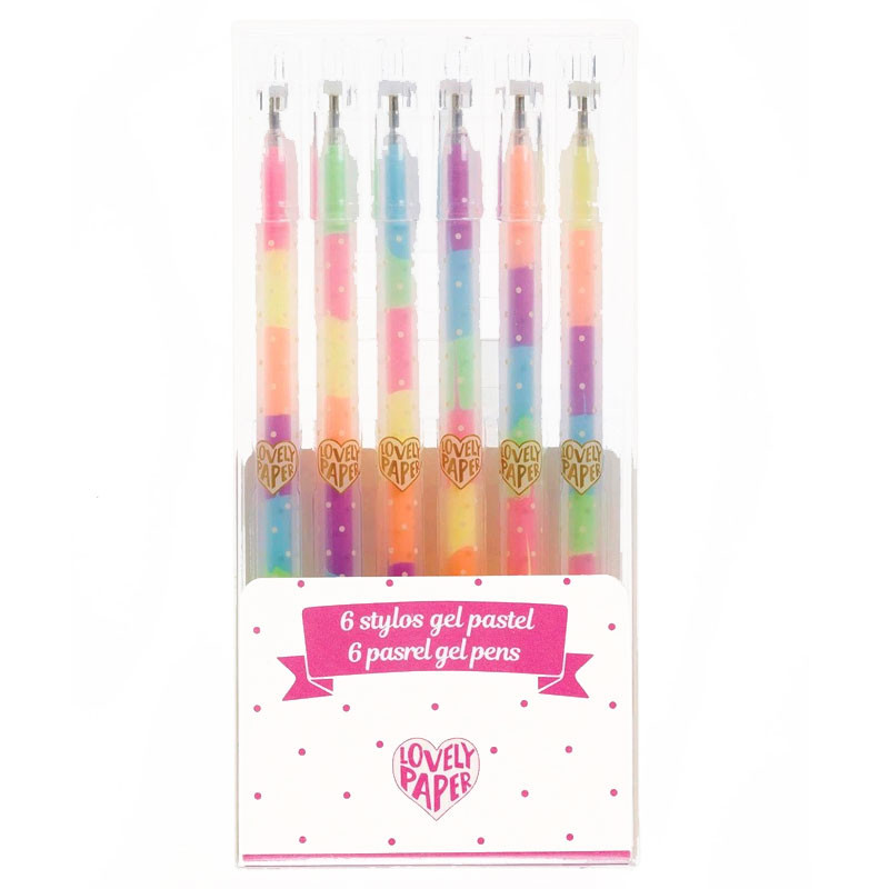 6 bolígrafos de gel colores arco iris pastel - Lovely Paper