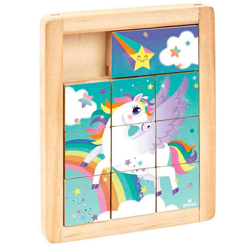 Puzzle deslizante de madera Unicornio y Monstruo de Mosses juegos de viaje