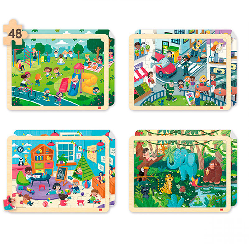 Set de puzzles de madera sostenible - Lugares, Respeto y Convivencia