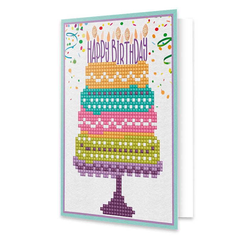Kit de manualidades Pintar con diamantes - Happy Birthday Cake Greeting Card