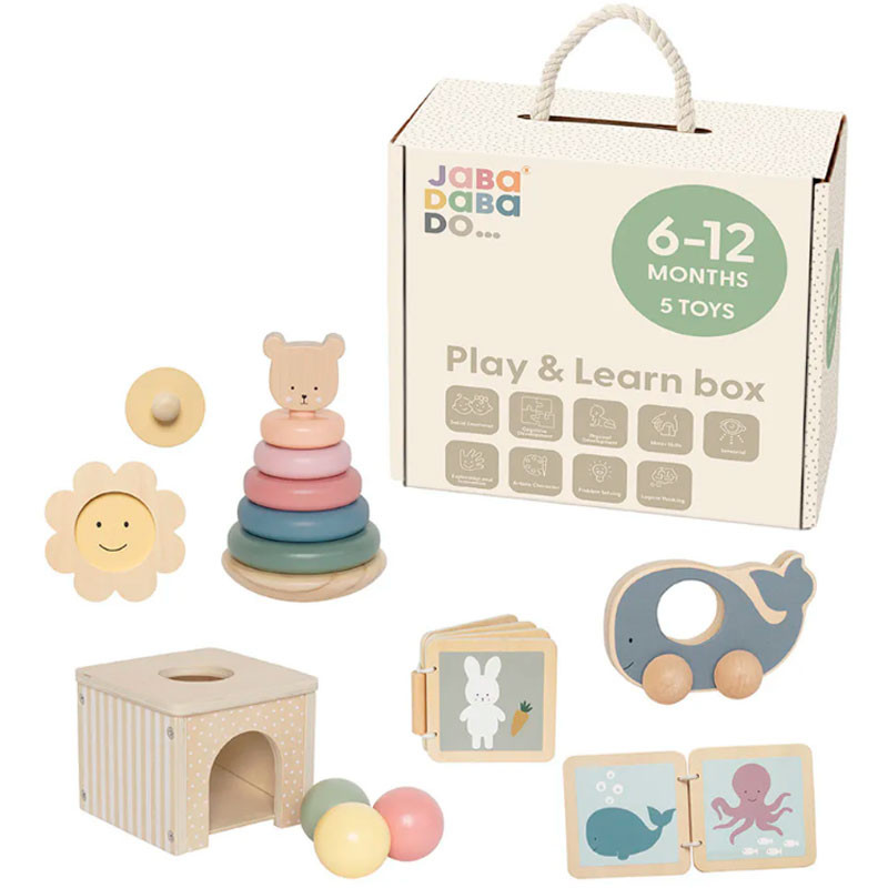 Caja Regalo Juega y Aprende - 5 juguetes de madera para bebés 6-12 meses