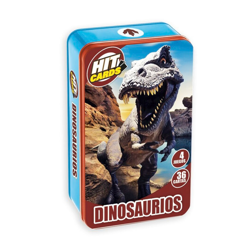 Hit Cards DINOSAURES - 4 jocs educatius en caixa de metall