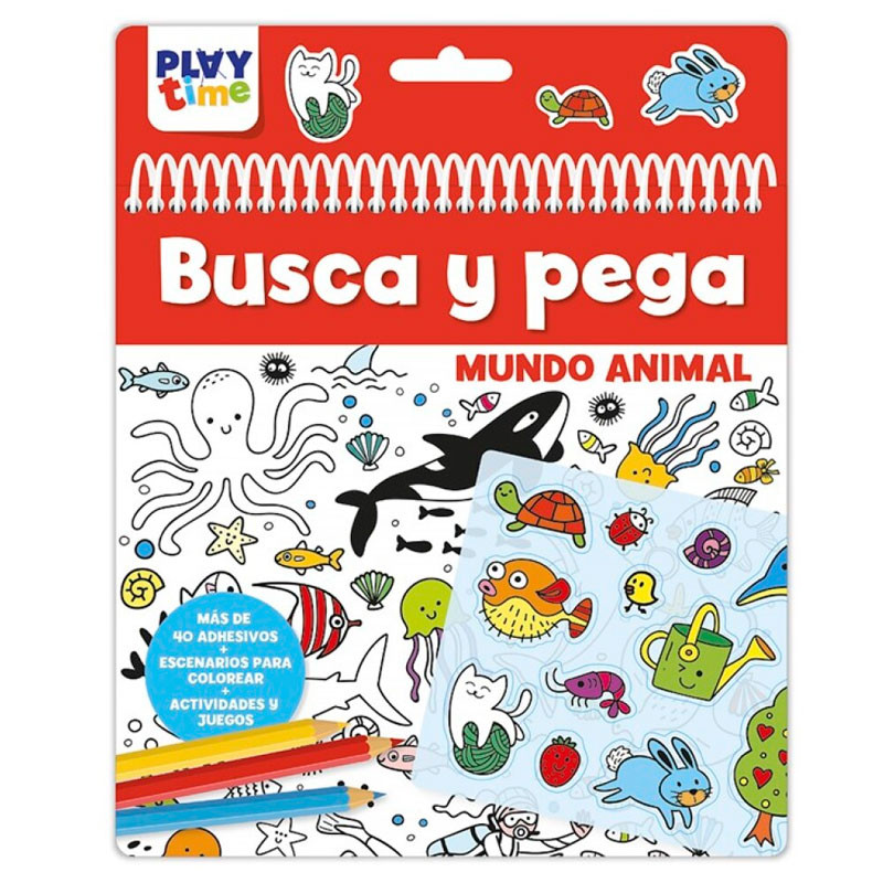 Busca y Pega: Mundo Animal - Libro de actividades con pegatinas PLAYTIME