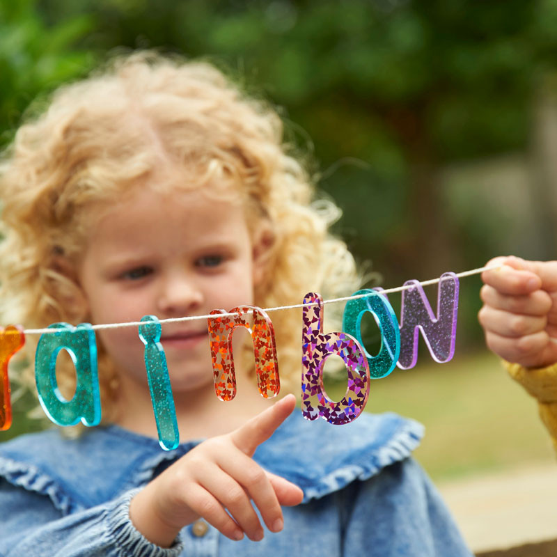 Rainbow Glitter Letters - Letras acrílicas de colores Arcoíris con purpurina - minúsculas