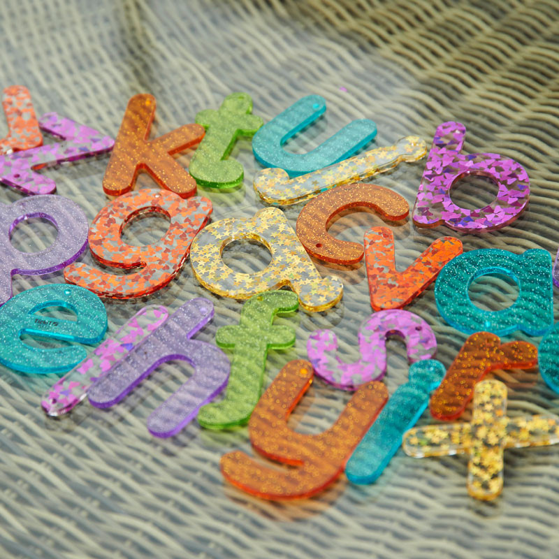 Rainbow Glitter Letters - Lletres acríliques de colors amb purpurina - minúscules