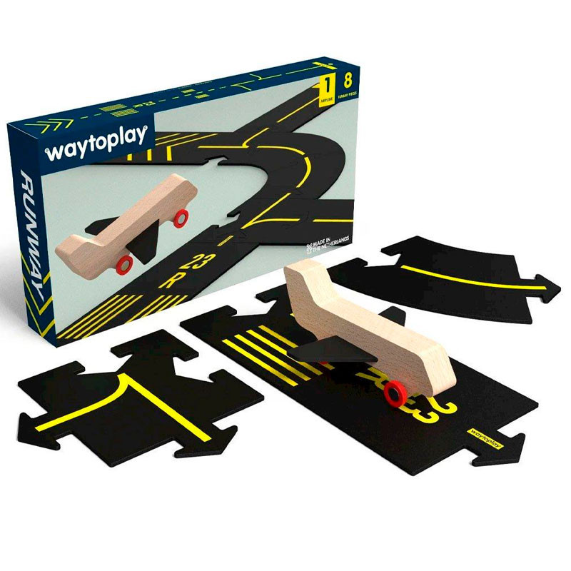 Runaway Gift Set - Carretera Flexible de caucho waytoplay 8 piezas + 1 avión de madera