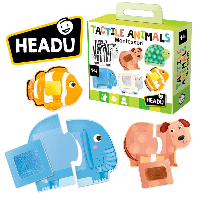 Tactile Animals Montessori - Puzzles de 2 piezas con texturas