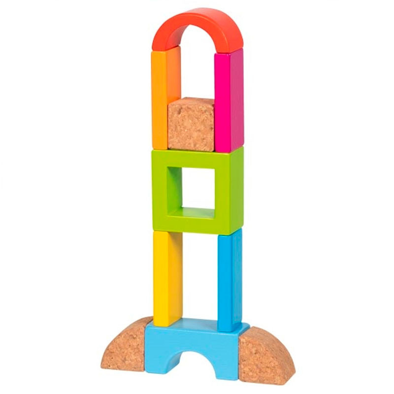 Juego de construcción de madera y corcho arco iris