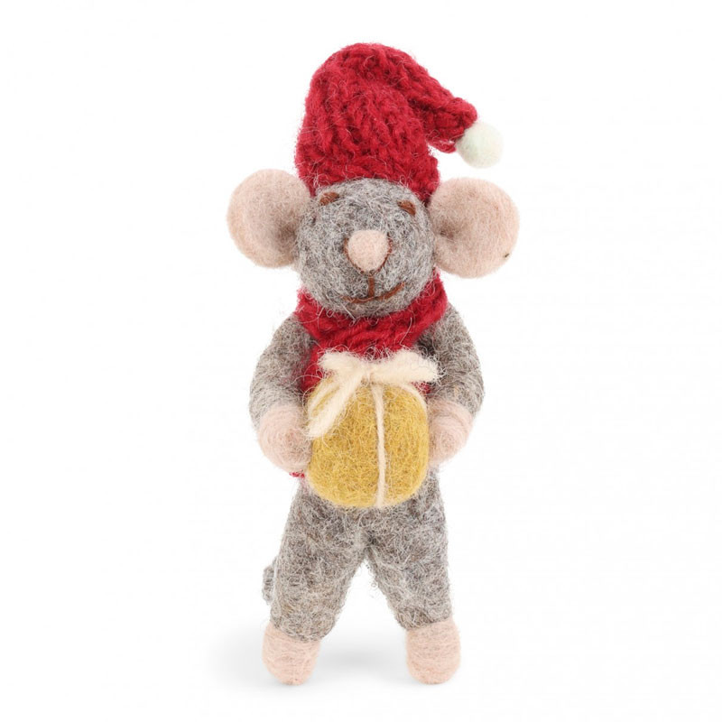 Ratolí de Feltre Gris amb Regal Daurat - Decoració De Nadal Gry&Sif