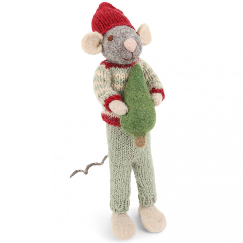 Ratolí Gran de Feltre Gris amb Arbre - Decoració De Nadal Gry&Sif