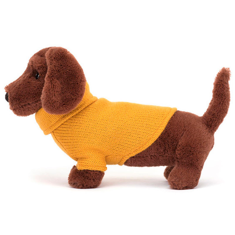 Peluche Perro Salchicha con suéter amarillo - Chocolate