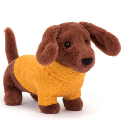 Peluche Perro Salchicha con suéter amarillo - Chocolate