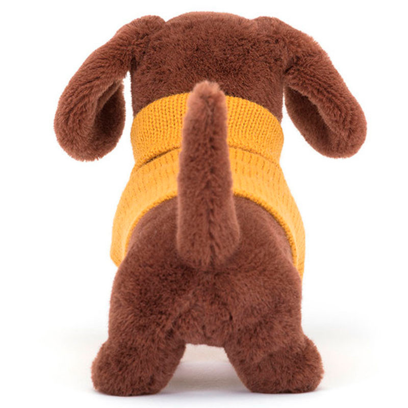 Peluche Perro Salchicha con suéter amarillo - Chocolate