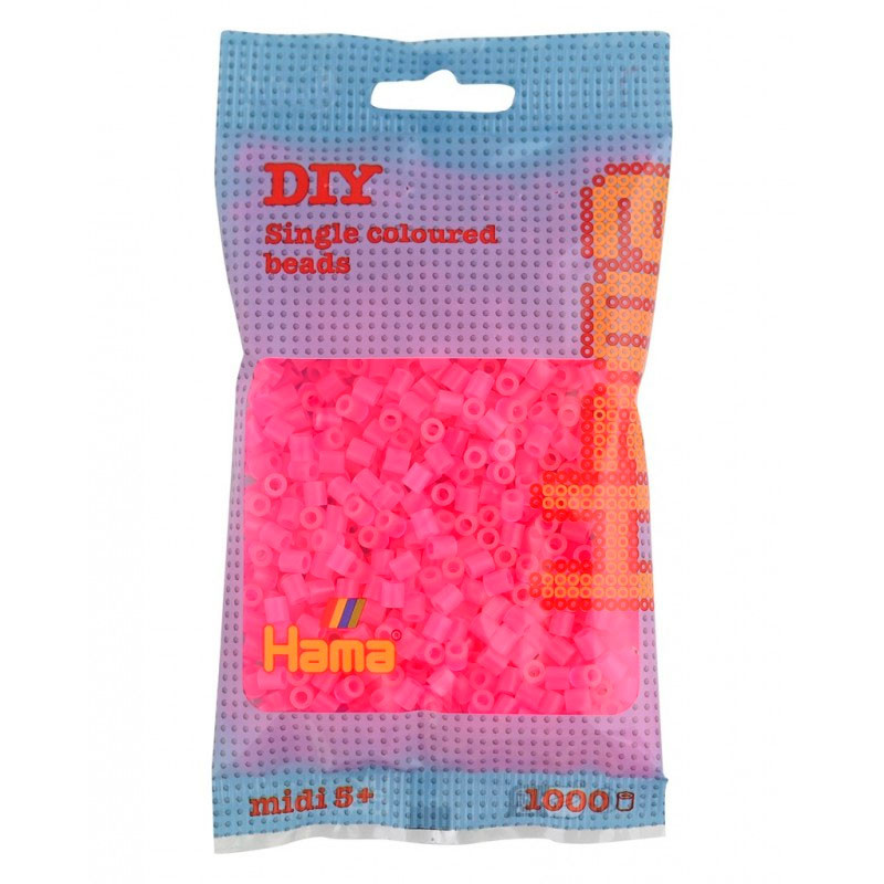 1000 perlas Hama MIDI colores transparentes fucsia neón (bolsa) 207-32