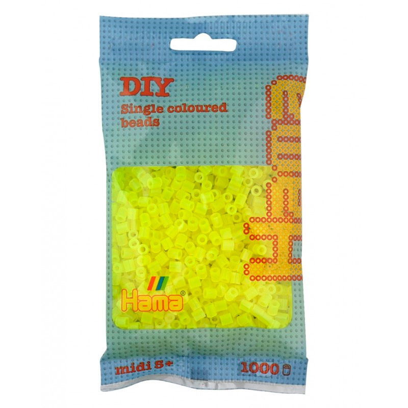 1000 perlas Hama MIDI colores transparentes amarillo neón (bolsa) 207-34