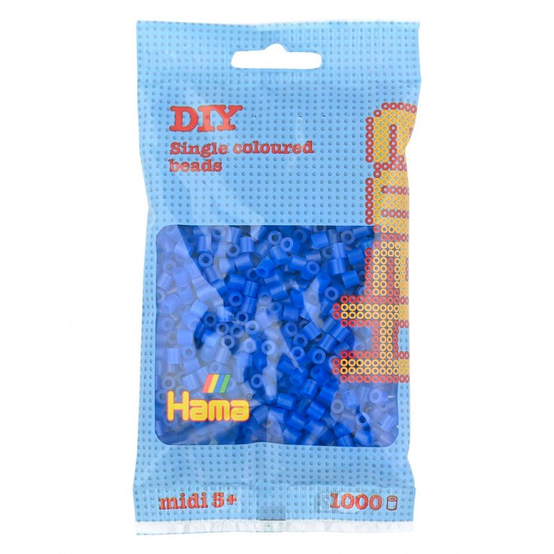 1000 perlas Hama MIDI colores transparentes azul neón (bolsa) 207-36