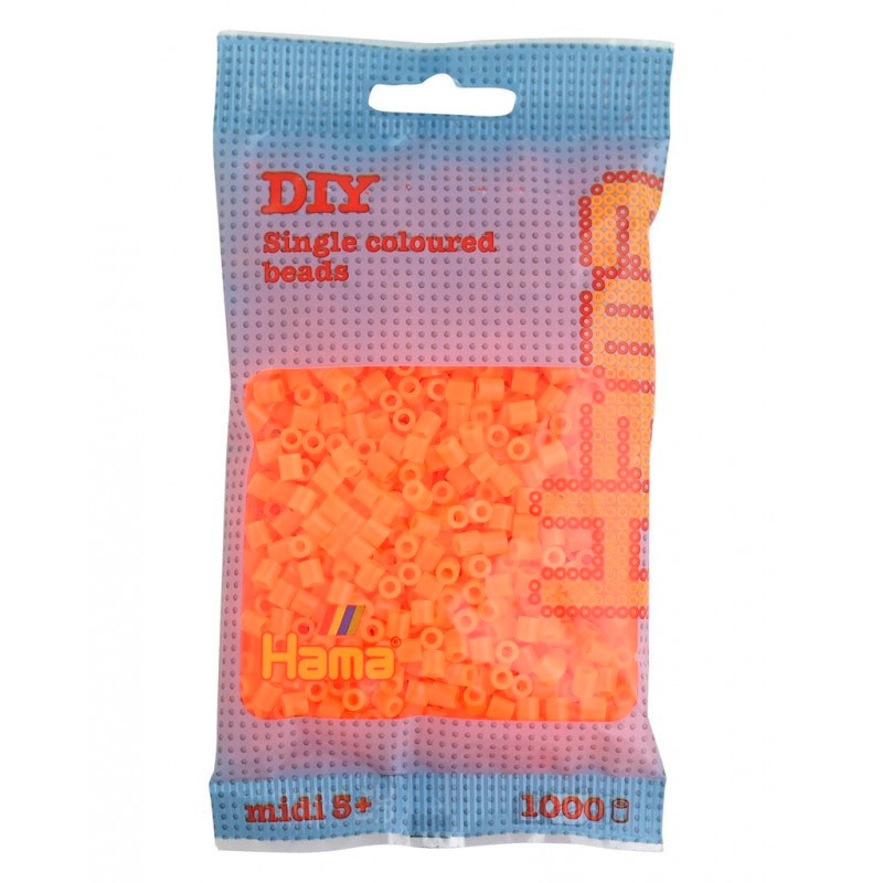 1000 perlas Hama MIDI colores transparentes naranja neón (bolsa) 207-38