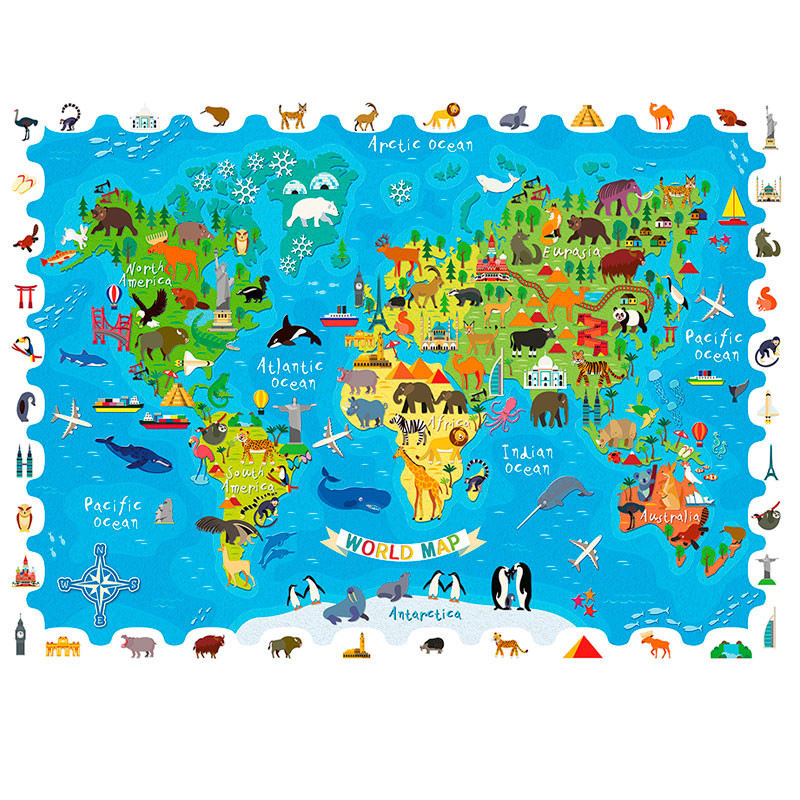 Puzzle Detective Mapamundi de los Animales - 108 piezas