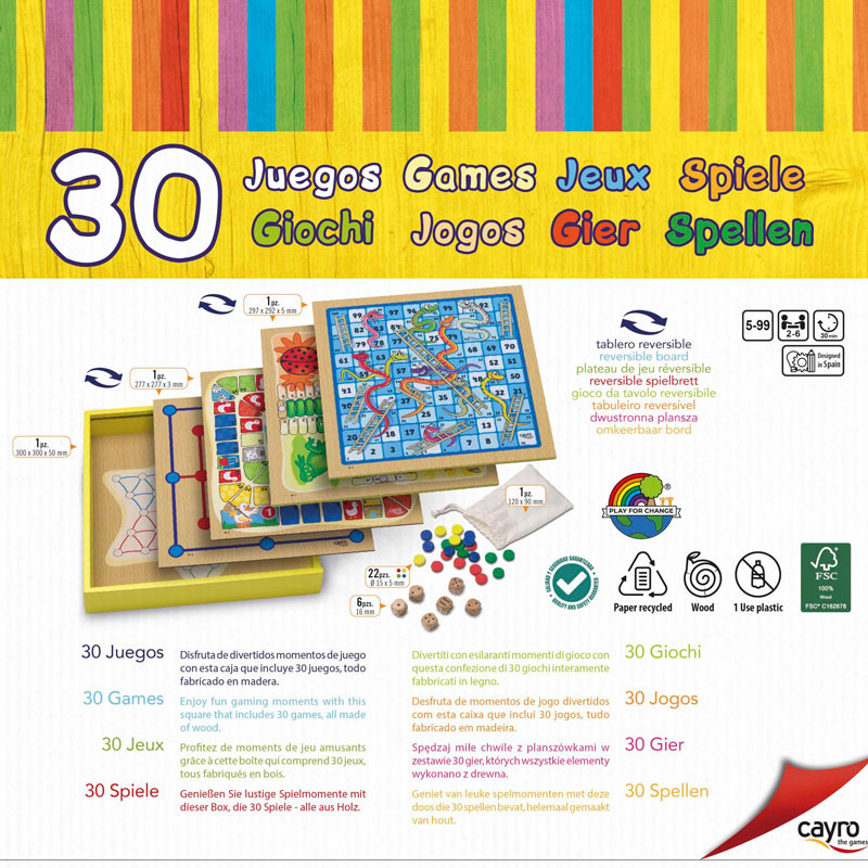 30 jocs reunits amb taulers reversibles de fusta - Play for Change