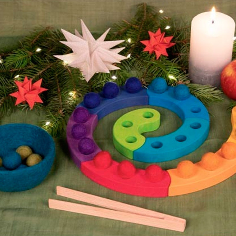 Joc de classificar colors de fusta i llana - Espiral d'Advent