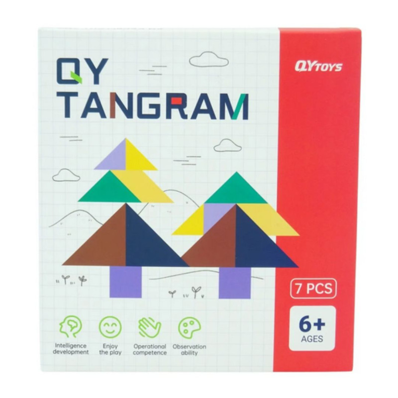 Tangram Qiyi Classic en colores pastel con tablero y folleto de modelos