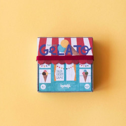 Juego Gelato Tiny Game de Londji con piezas de helados y caja pequeña