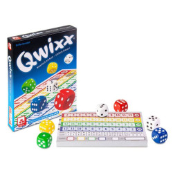 Daus de colors del joc Qwixx sobre la taula