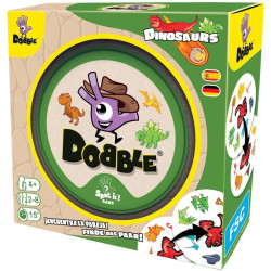 Caja metálica de Dobble Dinosaurios con símbolo de dino