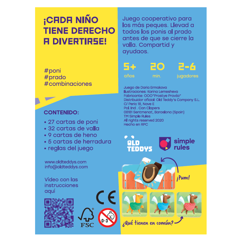 Cartes del joc Pony Run amb ponis de diferents colors