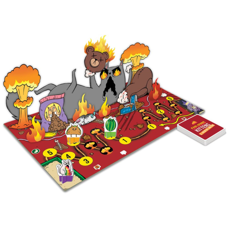 Contenido Exploding Kittens: tablero, cartas, discos de movimiento y personajes