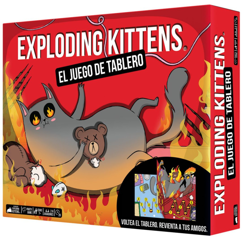 Exploding Kittens taulell 3D girat i cartes d’acció