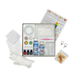 Contenido del kit Sentosphere: resina, catalizador, tintes, brillantina