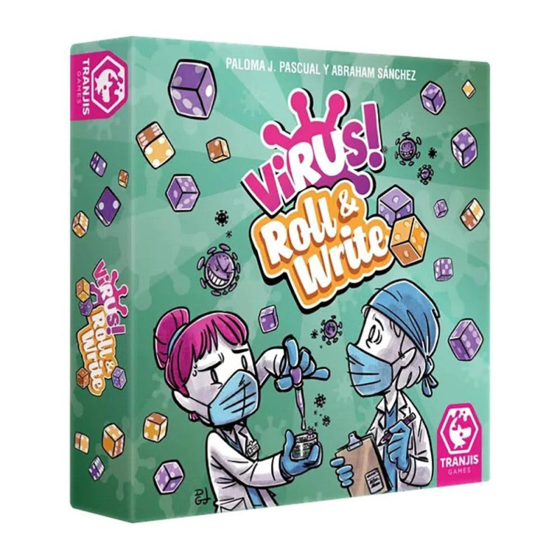 Virus! Roll & Write hoja de juego, dados y cartas