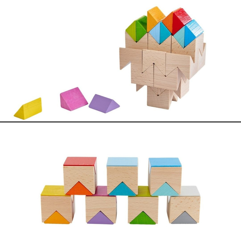 Diversión de colores - Juego de composición de madera 3D con plantillas