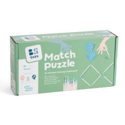 Caixa rectangular de cartró verda del joc Match Puzzle amb dibuixos de llumins blancs formant figures geomètriques.