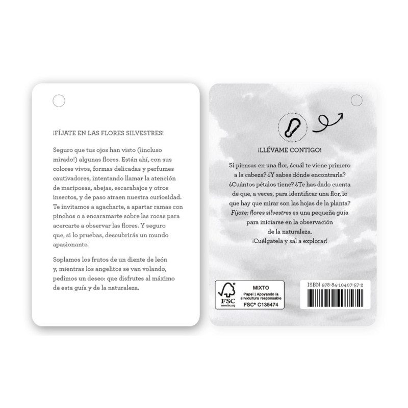 Guía blanca rectangular con bordes redondeados y texto en castellano sobre la observación de flores silvestres.