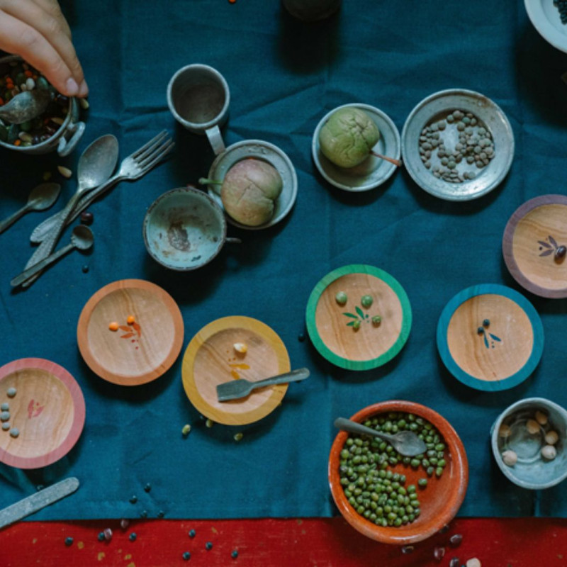 Set de 6 Plats de Fusta Dishes de Grapat - Joc Simbòlic i Tresors