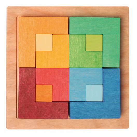 Puzzle creativo cuadrado de madera mediano "Legespiel Viereck" con plantillas